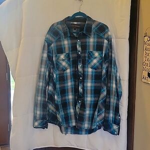 Rock and Roll Cowboy Plaid Western snap shirt. 2XL.